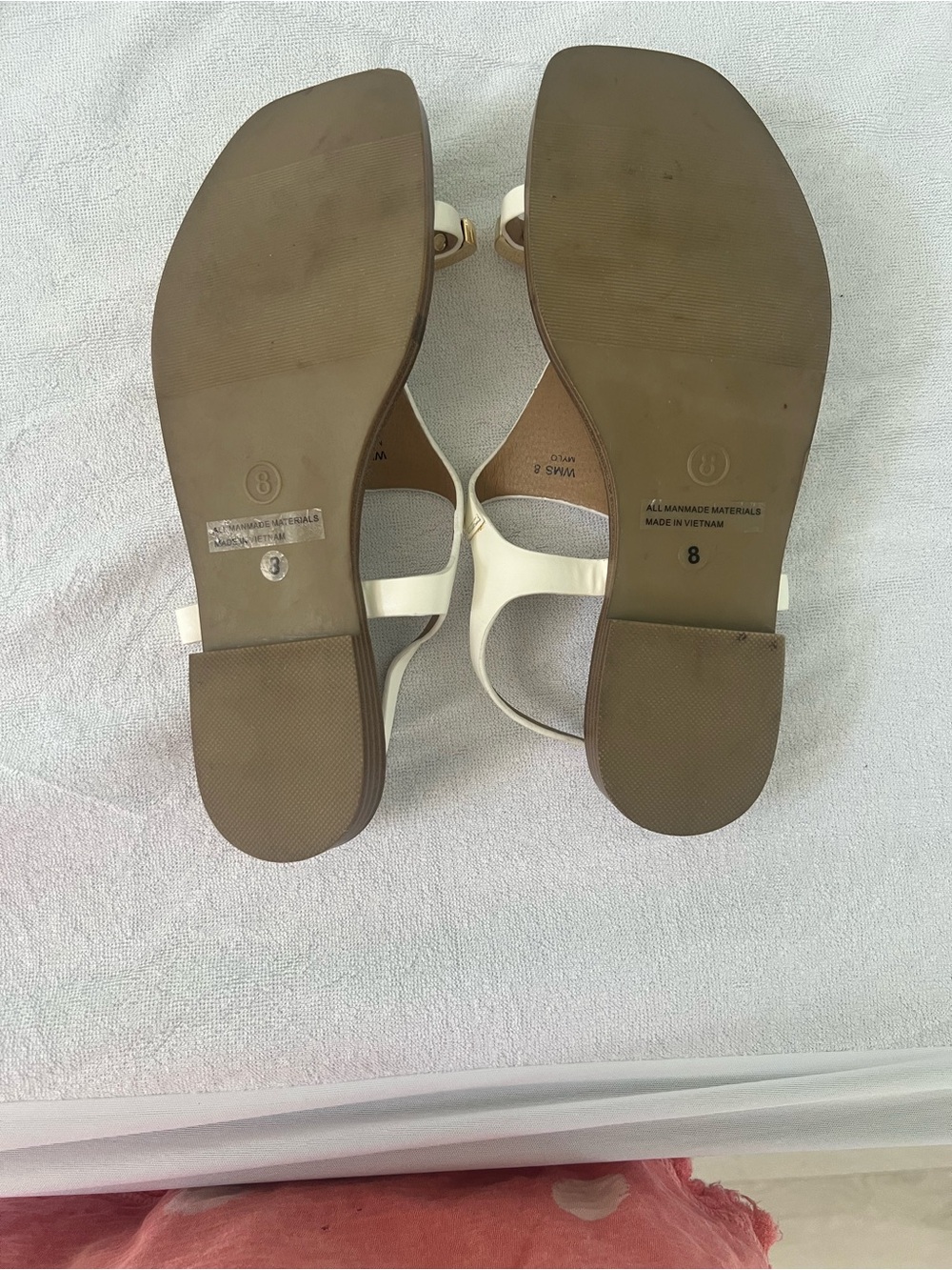DV by Dolce Vita White T-Strap Sandals with Gold Buckle - Picture 2 of 6